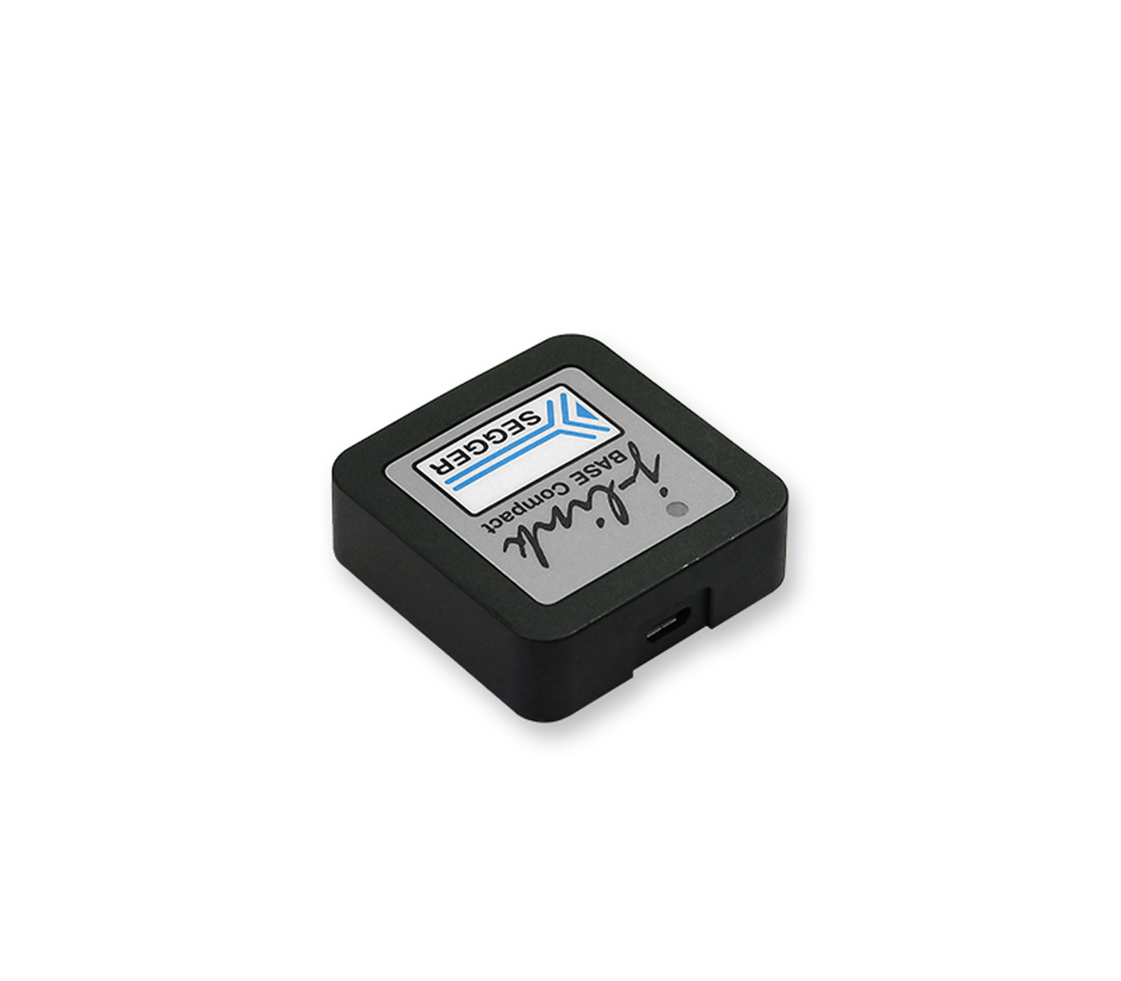 A small, square black device with rounded edges labeled "Segger J-Link Base Compact." It features a gray top with the brand logo and name, and a USB port on one side. This device is used for programming and debugging embedded systems.